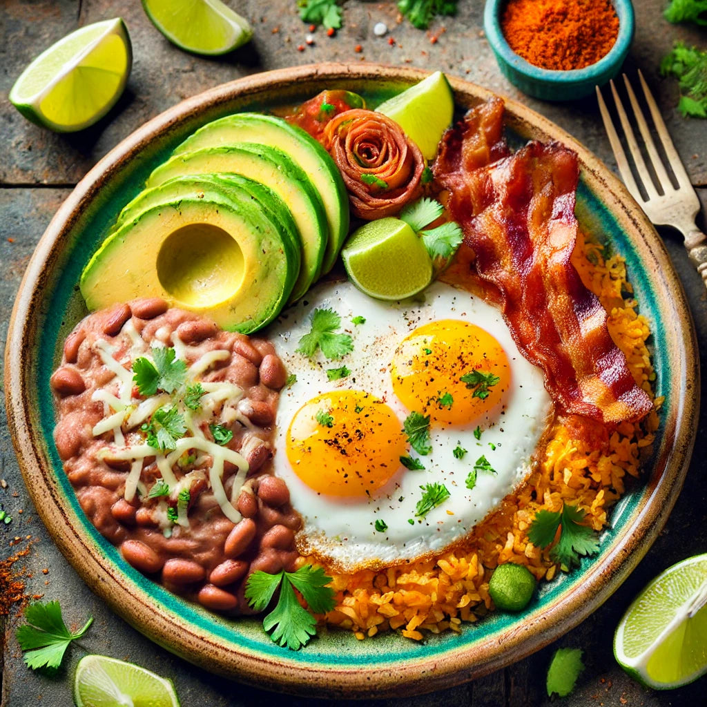 ALO - Eggs, Avocado, Rice, Beans, Bacon & Cheese Breakfast