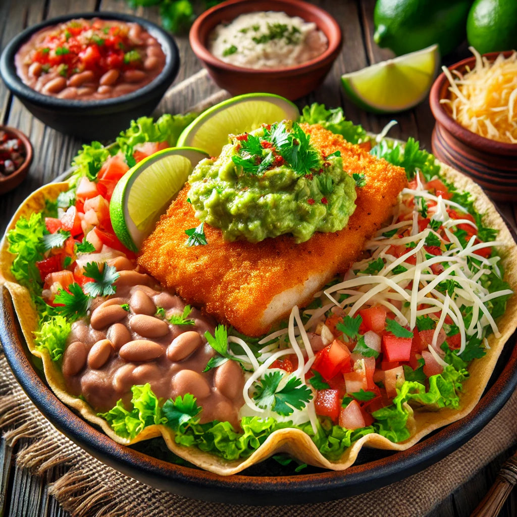 Pescado Empanizado/Fish Breaded Tostada Bowl